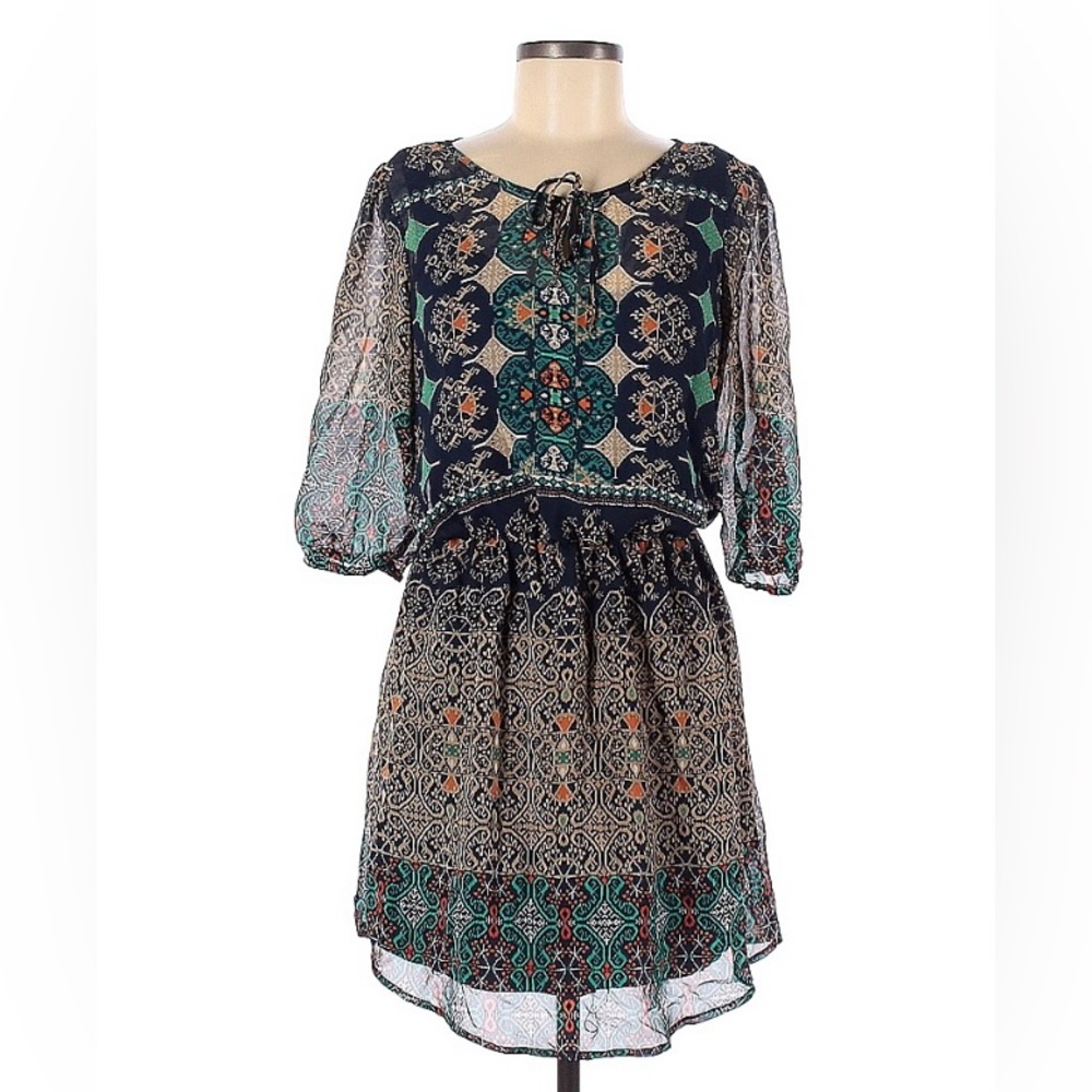 BeBop Casual Ruched Paisley A-line Scoop Neck Spring Summer Dress M